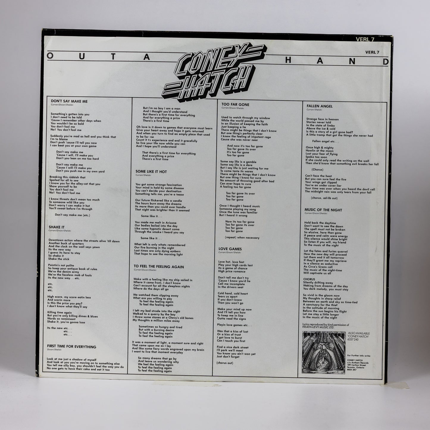 Coney Hatch – Outa Hand - 1983