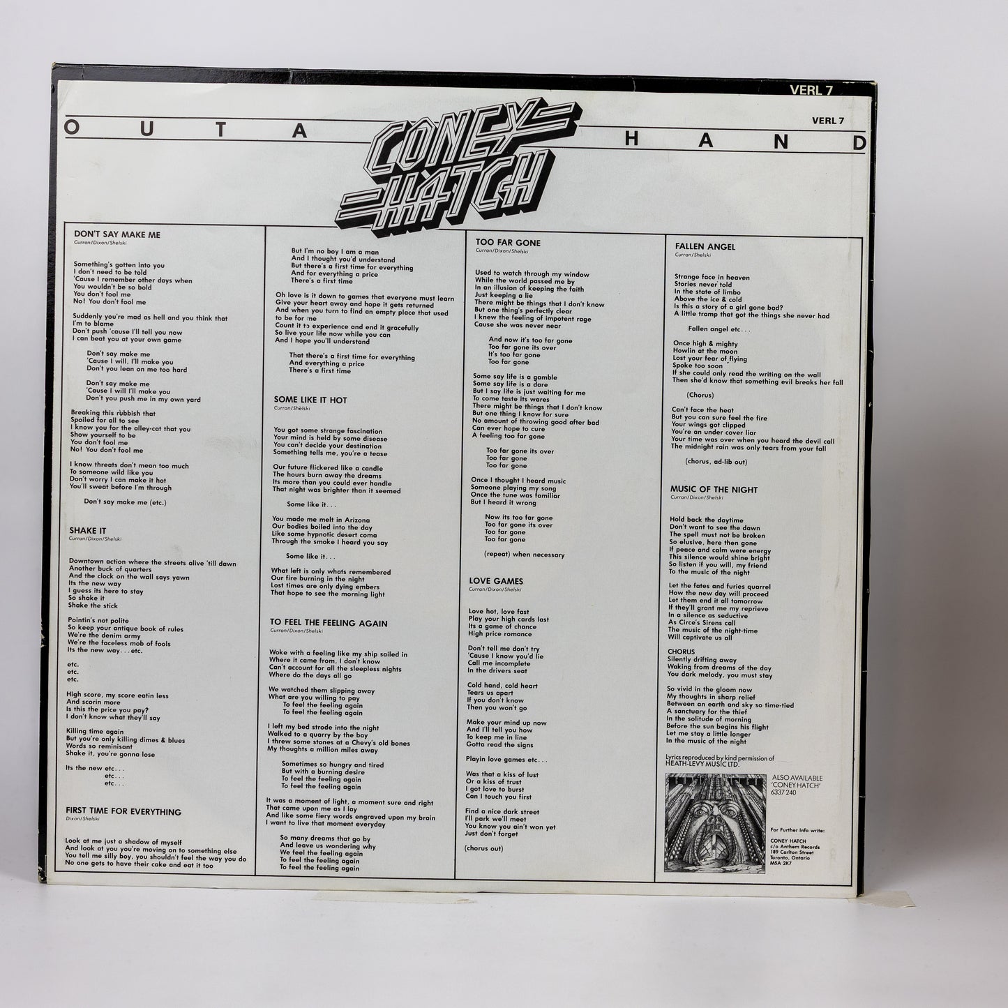 Coney Hatch – Outa Hand - 1983
