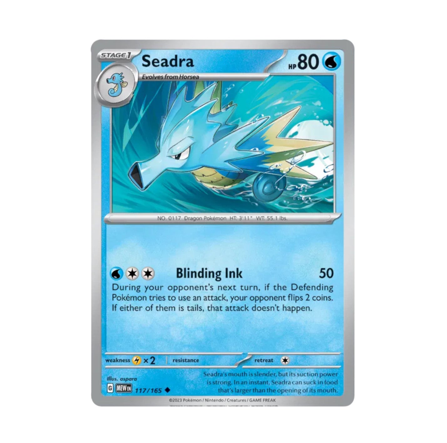 Pokemon 151 - 117/165 Seadra Rev Holo Uncommon